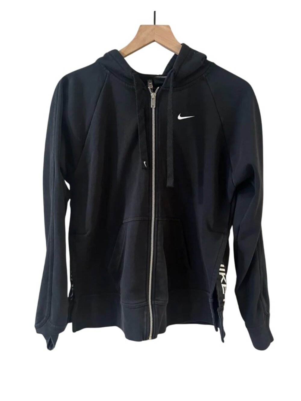Nike Women's Black Full-Zip Hoodie With Logo Tape Vents
